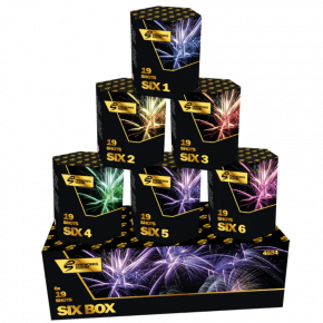Fireworks Specials Six Box Sortiment 6 verschiedene Batterien mit je 19 Schuss im Kaliber 25 mm